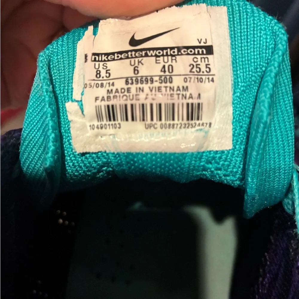 Nike Purple and Green Athletic Shoes with Knit Fabric Sock-Like Fit